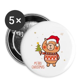 Joyeux Noël Teddy - Lot de 5 grands badges (56 mm) - blanc - Devant