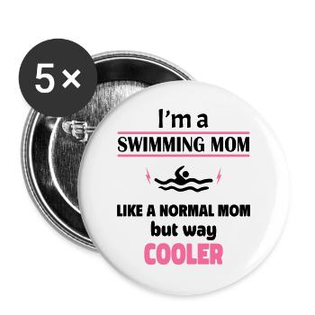 Ich bin eine Schwimm Mama - Buttons groß 56 mm (5er Pack) - Weiß - Vorne