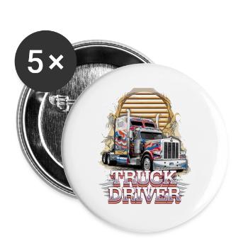 American Truckers für einen LKW Fahrer - Buttons groß 56 mm (5er Pack) - Weiß - Vorne