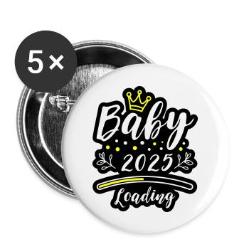 Baby 2025 Loading Spruch - Buttons groß 56 mm (5er Pack) - Weiß - Vorne