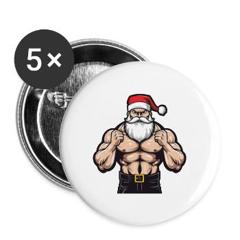 Santa Claus Muscles Gym Santa - Buttons large 2.2''/56 mm (5-pack) - white - Front