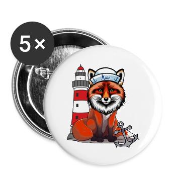 Matrosen Seefahrer Fuchs maritim Leuchtturm Anker - Buttons groß 56 mm (5er Pack) - Weiß - Vorne