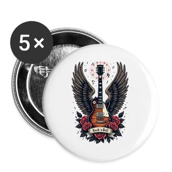 Rock and Roll Geflügelte Gitarre Kunst - Buttons groß 56 mm (5er Pack) - Weiß - Vorne