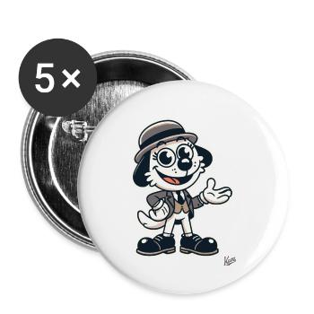Retro Cartoon Hund im klassischen Anzug mit Hut - Buttons groß 56 mm (5er Pack) - Weiß - Vorne
