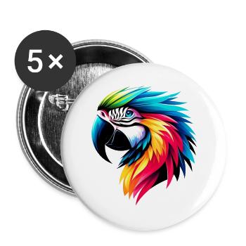 Papagei - Buttons groß 56 mm (5er Pack) - Weiß - Vorne