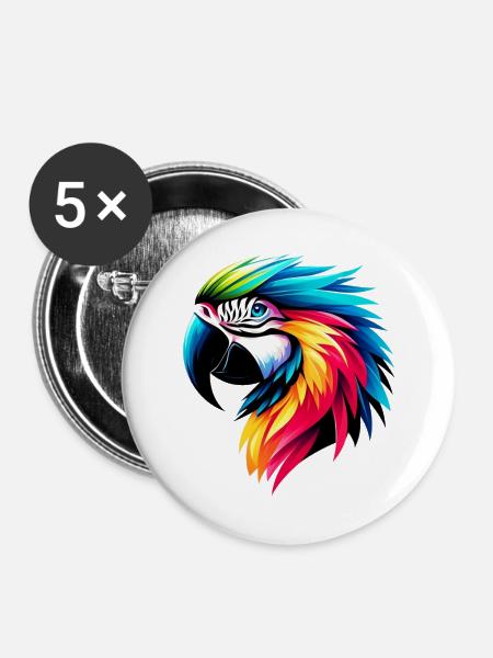 Papagei - Buttons groß 56 mm (5er Pack) - Weiß