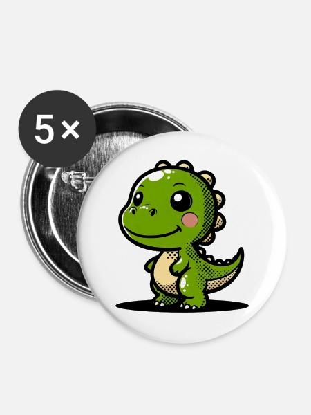 Dinosaurier - Buttons groß 56 mm (5er Pack) - Weiß