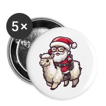 Alpaka Llama Weihnachtsmann - Buttons groß 56 mm (5er Pack) - Weiß - Vorne