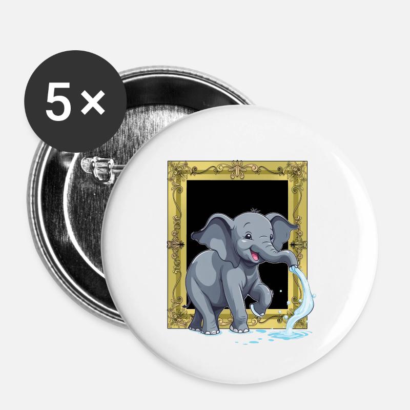 Elefant Elefanten Rüssel - Buttons groß 56 mm (5er Pack) - Weiß
