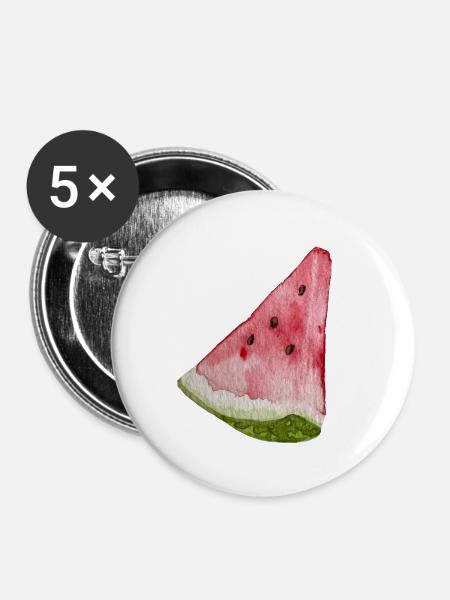 Wassermelonen-Scheibe - Buttons groß 56 mm (5er Pack) - Weiß