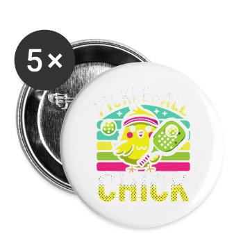 Pickleball-Küken - Buttons groß 56 mm (5er Pack) - Weiß - Vorne