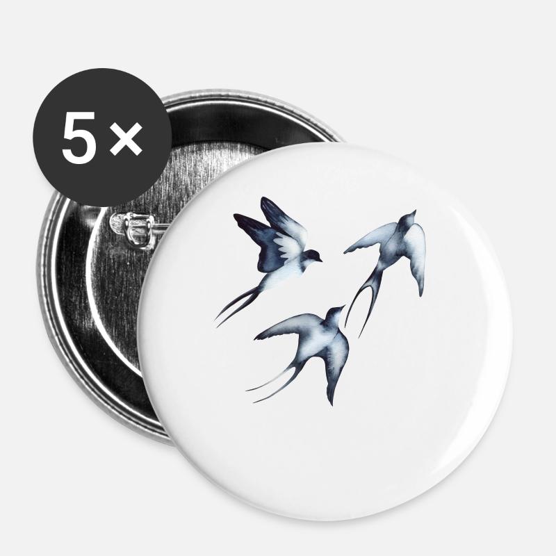 Schwalben im Flug Swallows in Flight - Buttons groß 56 mm (5er Pack) - Weiß