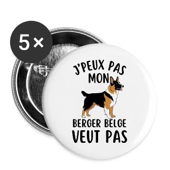 chien de race berger belge 2 - Lot de 5 grands badges (56 mm) - blanc - Devant