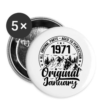 1971 Januar Original 53 Jahre altes Geburtstagsgeschenk - Buttons groß 56 mm (5er Pack) - Weiß - Vorne