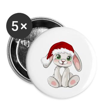 Süßer Hase mit Santa Mütze Weihnachtsmütze - Buttons groß 56 mm (5er Pack) - Weiß - Vorne