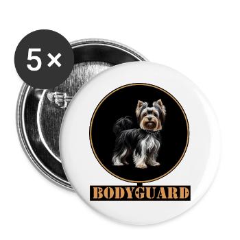Yorkshire Terrier : Wachhund im Goldring - Buttons groß 56 mm (5er Pack) - Weiß - Vorne