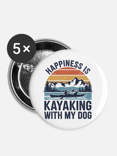 Kajakfahren mit Vierbeinern - Buttons groß 56 mm (5er Pack) - Weiß