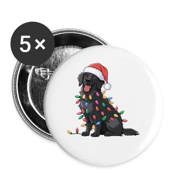 Flat Coated Retriever Christmas Lights Xmas Dogs - Buttons groß 56 mm (5er Pack) - Weiß - Vorne