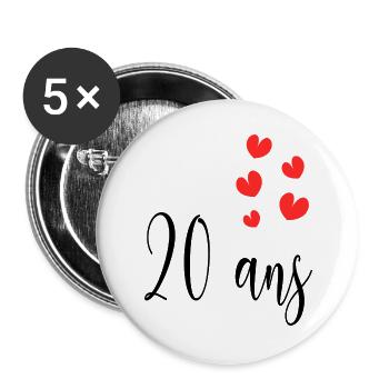 20. 20th ANNIVERSARY. 20 YEARS ANNIVERSARY. 20 YEARS. - Buttons large 2.2''/56 mm (5-pack) - white - Front