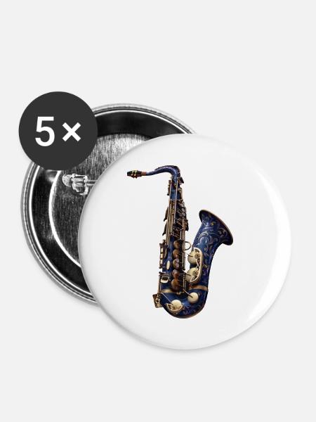 Saxophon - Buttons groß 56 mm (5er Pack) - Weiß