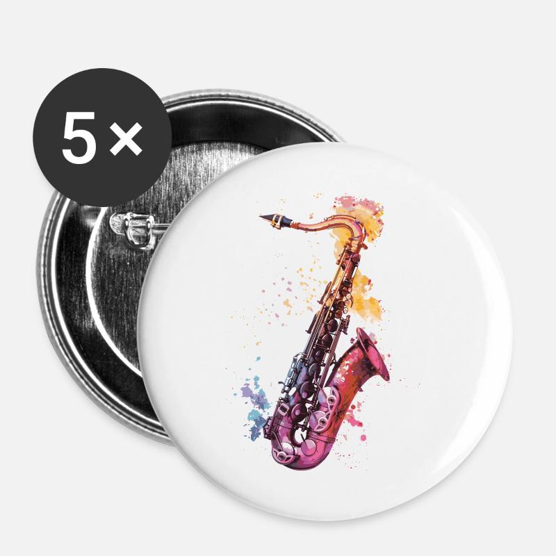 Saxophon - Buttons groß 56 mm (5er Pack) - Weiß