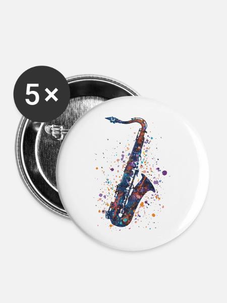 Saxophon - Buttons groß 56 mm (5er Pack) - Weiß