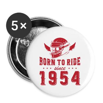 Born To Ride Since 1954 Biker Geschenk - Buttons groß 56 mm (5er Pack) - Weiß - Vorne