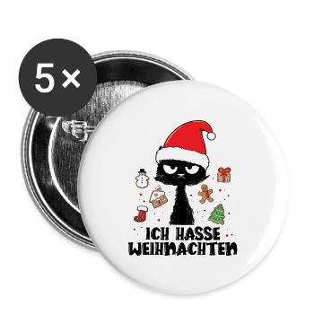 Ich Hasse Weihnachten Weihnachtskatze Weihnachten - Buttons groß 56 mm (5er Pack) - Weiß - Vorne