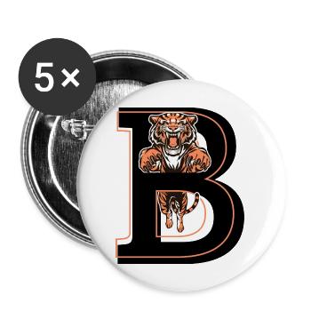 Lettre b tigre - idée cadeau - Lot de 5 grands badges (56 mm) - blanc - Devant