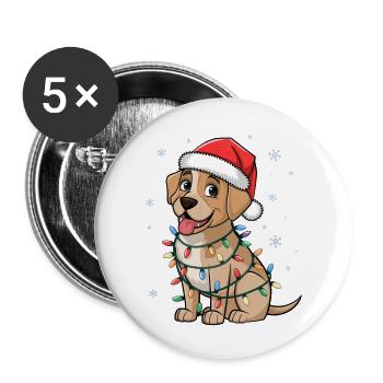 Labrador Retriever Lumières de Noël Chiens de Noël - Lot de 5 grands badges (56 mm) - blanc - Devant