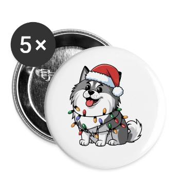 Keeshond Christmas Lights Xmas Dogs Gifts - Buttons large 2.2''/56 mm (5-pack) - white - Front