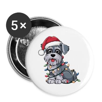 Miniature Schnauzer Christmas Lights Xmas Dogs - Buttons large 2.2''/56 mm (5-pack) - white - Front