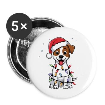 Jack Russell Terrier Christmas Lights Xmas Dogs - Buttons groß 56 mm (5er Pack) - Weiß - Vorne