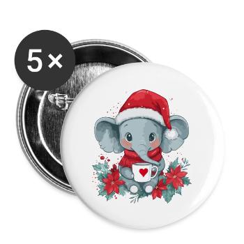 Elefant Kaffee Weihnachten Frauen Männer Kinder - Buttons groß 56 mm (5er Pack) - Weiß - Vorne