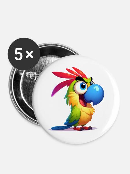 Papagei - Buttons groß 56 mm (5er Pack) - Weiß