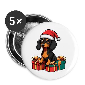 Teckel Chien Cadeaux de Noël Teckel - Lot de 5 grands badges (56 mm) - blanc - Devant