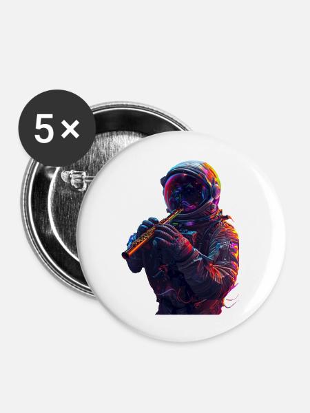 Astronaut Querflöte - Buttons groß 56 mm (5er Pack) - Weiß