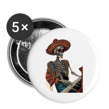 Piano Squelette Mexicain - Lot de 5 grands badges (56 mm) - blanc - Devant
