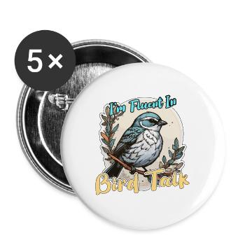 Passionné d’oiseaux, je parle couramment l’ornithologue ornithologique - Lot de 5 grands badges (56 mm) - blanc - Devant