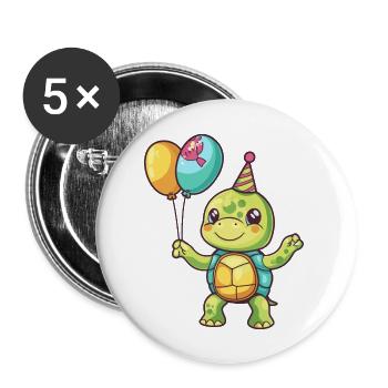 Bande dessinée d’anniversaire de tortue - Lot de 5 grands badges (56 mm) - blanc - Devant