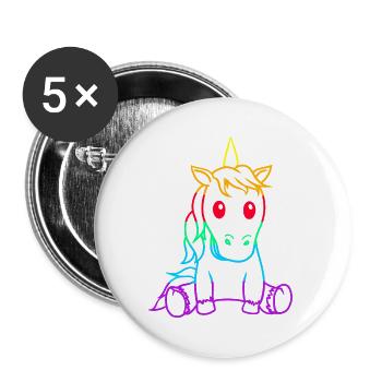 Retro Vintage Einhorn Einhörner 80er Regenbogen - Buttons groß 56 mm (5er Pack) - Weiß - Vorne