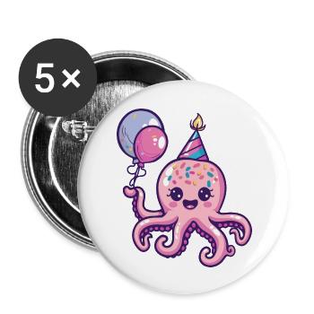 Oktopus Geburtstag Comic Niedlich - Buttons groß 56 mm (5er Pack) - Weiß - Vorne