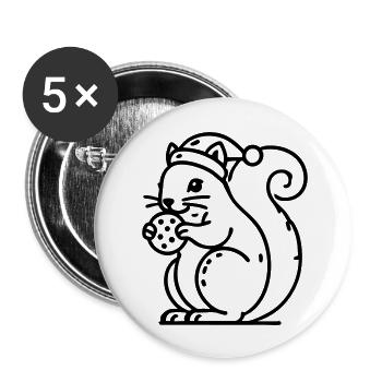Écureuil avec chapeau et biscuit Noël - Lot de 5 grands badges (56 mm) - blanc - Devant