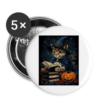 Halloween Geschenk Frauen Wildkatze Männer Kinder - Buttons groß 56 mm (5er Pack) - Weiß - Vorne