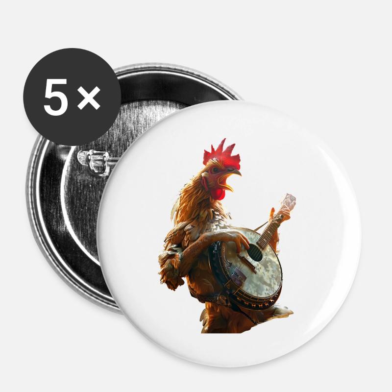 Rooster Banjo - Buttons large 2.2''/56 mm (5-pack) - white