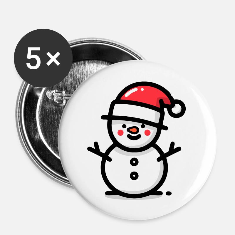 Weihnachtlicher Schneemann - Buttons groß 56 mm (5er Pack) - Weiß