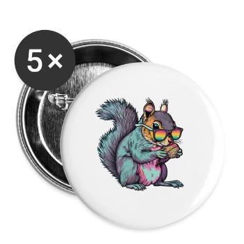 Lustiges Eichhörnchen mit Sonnenbrille - Buttons groß 56 mm (5er Pack) - Weiß - Vorne