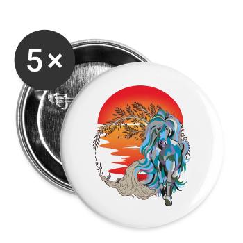 Cheval, Chevaux, Nature, Coucher De Soleil, Soleil - Lot de 5 grands badges (56 mm) - blanc - Devant
