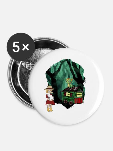 Märchen Märchenfigur Drache Wald Abenteuer - Buttons groß 56 mm (5er Pack) - Weiß