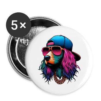 Chien - Lot de 5 grands badges (56 mm) - blanc - Devant
